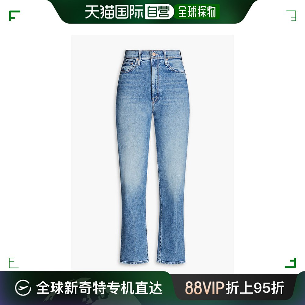 香港直邮mother denim女士Study Hover褪色设计高腰直筒牛仔裤