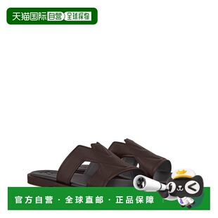 自营欧洲直邮LV路易威登 男士棕色皮革LOGO交织图案穆勒鞋拖鞋