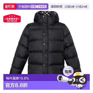 黑色锦纶纯色拉链开合连帽羽绒 男士 自营欧洲直邮Burberry 博柏利