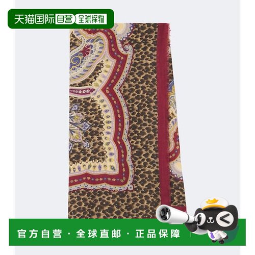 香港直邮Etro 艾特罗 女士 印花莫代尔羊绒围巾 red红色 舒适时尚
