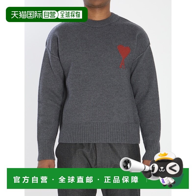 1h可退 香港直邮Ami Paris 男士 ADC 灰色红色圆领羊毛毛衣 UKS83,男装,针织衫/毛衣,淘宝优惠券,粉丝福利购,淘宝优惠卷