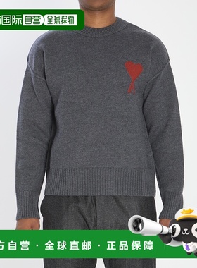 1h可退 香港直邮Ami Paris 男士 ADC 灰色红色圆领羊毛毛衣 UKS83