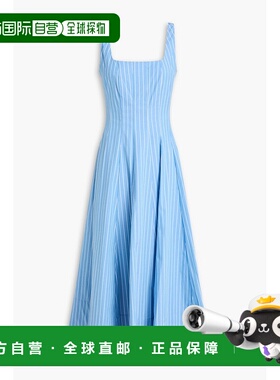 1h可退 香港直邮Staud 女士 Wells 条纹棉混纺中长连衣裙 R24P210