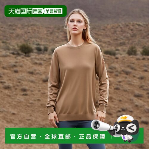 自营欧洲直邮Burberry/博柏丽 女士米棕色羊毛针织格纹印花肩饰毛