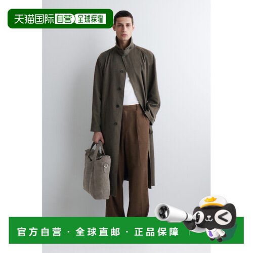 自营欧洲直邮COS Brunswick男士灰色皮革仿鳄鱼纹邮差包单肩包