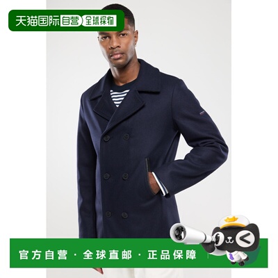 自营欧洲直邮Armor Lux 男士船舰蓝/铝灰色羊毛双排扣大衣