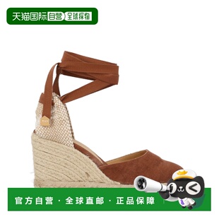 香港直邮CastaÑer 女士 棕色棉皮质鞋跟凉鞋 0216412034PECAN