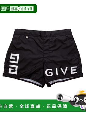 1h可退 香港直邮Givenchy 黑色印花logo沙滩短裤 BMA00P1YAJ