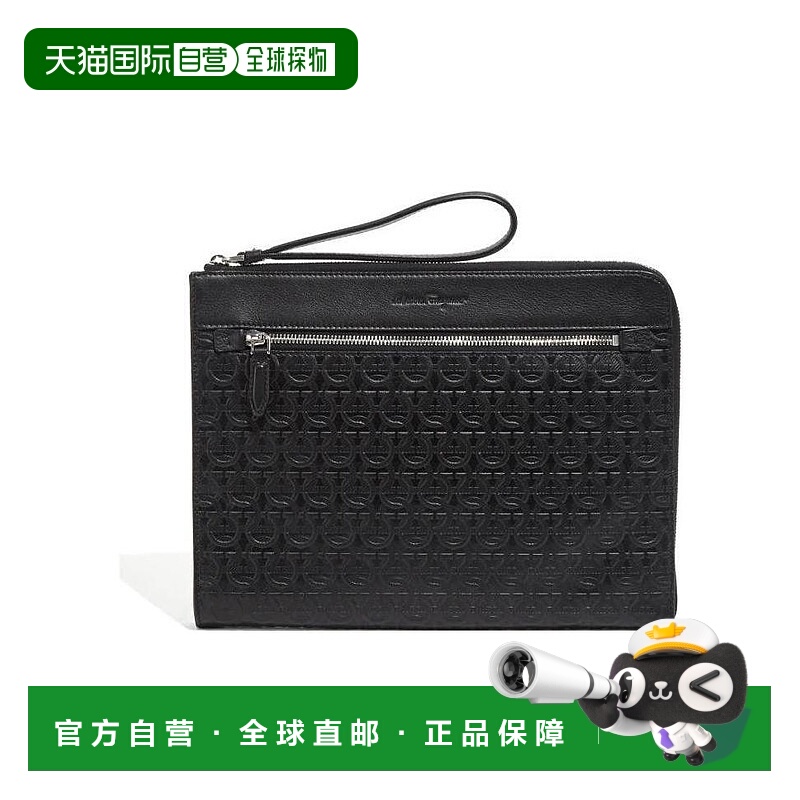 香港直邮Salvatore Ferragamo 徽标压纹拉链手拿包 24A424