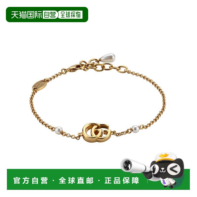 自营欧洲直邮Gucci古驰GG Marmont系列女士黄金色金属吊饰链式手