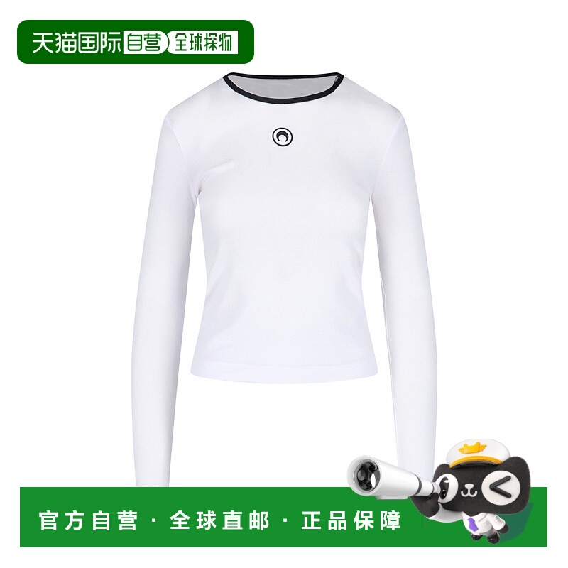 1h可退 香港直邮Marine Serre 女士 Front 白色长袖带Logo刺绣徽T