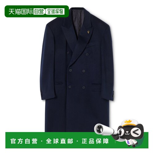 自营欧洲直邮GUCCI古驰 La Famiglia男士深蓝色轻质羊绒双排扣大