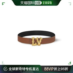 欧洲直邮LV 男士 黑棕色牛皮做旧金扣双面腰带4cm 路易威登24新款