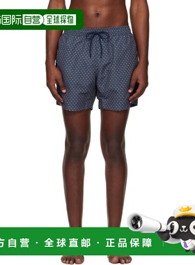 1h可退 香港直邮BOSS 波士 男士 海军蓝 & 橙色 Micro-Print 泳裤
