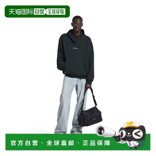 自营欧洲直邮Balenciaga巴黎世家 Back男士水洗黑/白色无抽绳连帽
