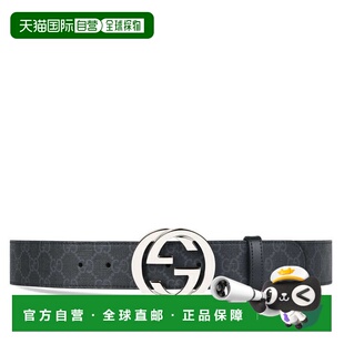 自营GUCCI/古驰 经典款男士帆布银色双G扣腰带 宽度4CM 情人节礼