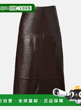 1h可退 香港直邮YVES SALOMON 女士 皮革中长半身裙 brown棕色 舒