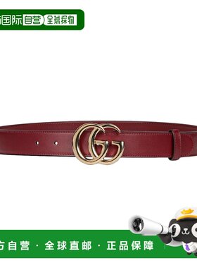 自营GUCCI/古驰24新款 女士酒红色皮革金色双G环3cm皮带腰带