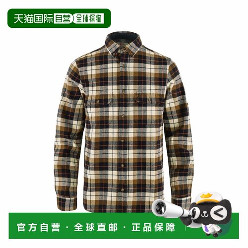 自营欧洲直邮Fjällräven Singi男士白色/深藏青色棉格纹长袖衬衫
