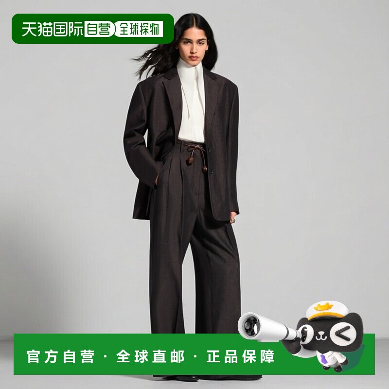自营欧洲直邮LV路易威登 女士棕黑色羊毛亚麻混纺腰带长裤阔腿裤