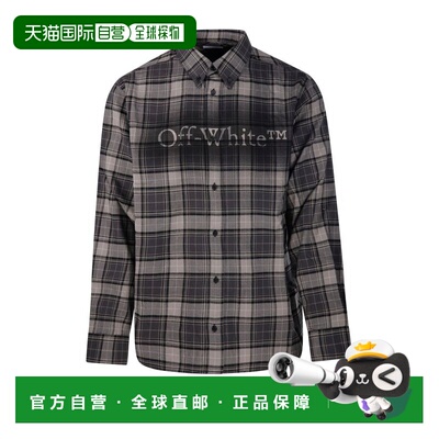 1h可退 香港直邮off-white 男士 喷雾书籍格纹法兰绒衬衫 OMGE04M