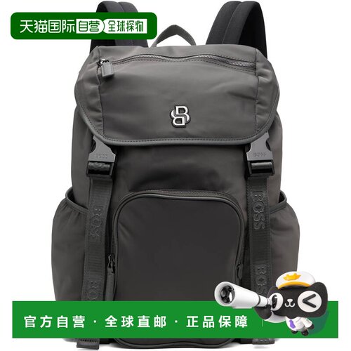 香港直邮BOSS 波士 男士 灰色 Double B Monogram Twill 双肩包