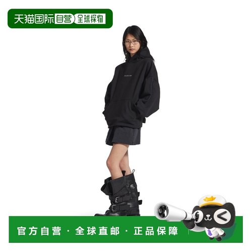 自营欧洲直邮Balenciaga巴黎世家 Back女士黑色棉无抽绳连帽卫衣
