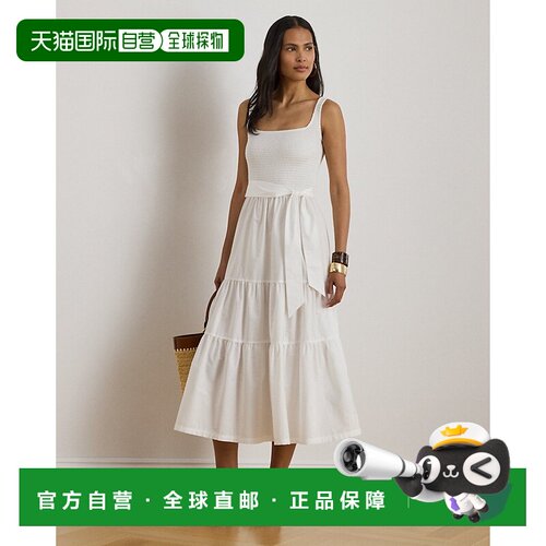 自营欧洲直邮Ralph Lauren拉夫劳伦 女士白色针织府绸吉普赛连衣
