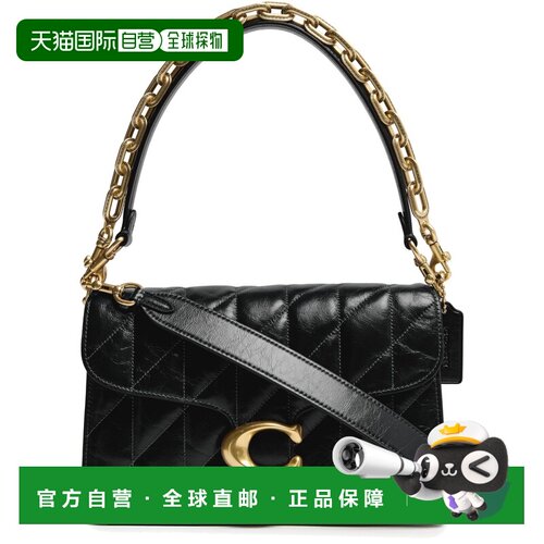 自营欧洲直邮COACH蔻驰 Tabby女士黑色绗缝皮革链条斜挎包单肩包