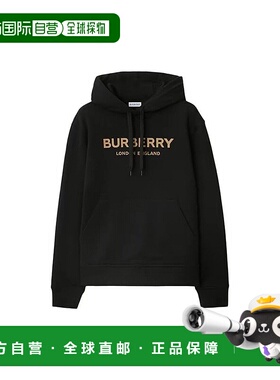 自营欧洲直邮Burberry/博柏利 女士黑色棉质徽标LOGO字母连帽卫衣