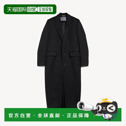 自营欧洲直邮Balenciaga巴黎世家 女士黑色羊毛长款茧型大衣
