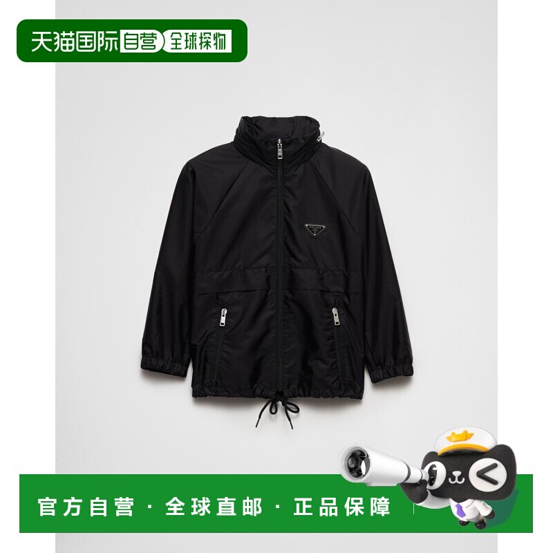 自营欧洲直邮PRADA普拉达 女士黑色再生尼龙轻质雨衣外套夹克