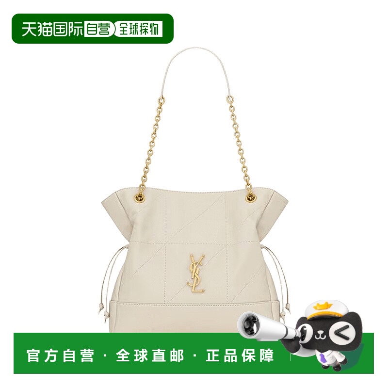 自营欧洲直邮YSL圣罗兰 Jamie小号复古白色羊皮品牌徽标托特包