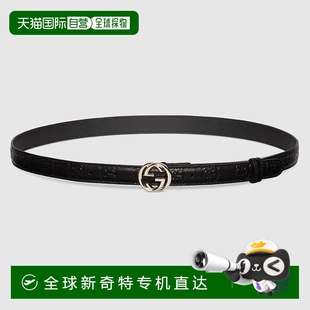欧洲直邮Gucci古驰女士黑色 皮革GG交织带扣腰带新款