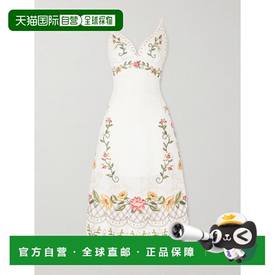 1h可退 香港直邮FARM RIO 女士 绣花亚麻中长连衣裙 355804OFFWHI