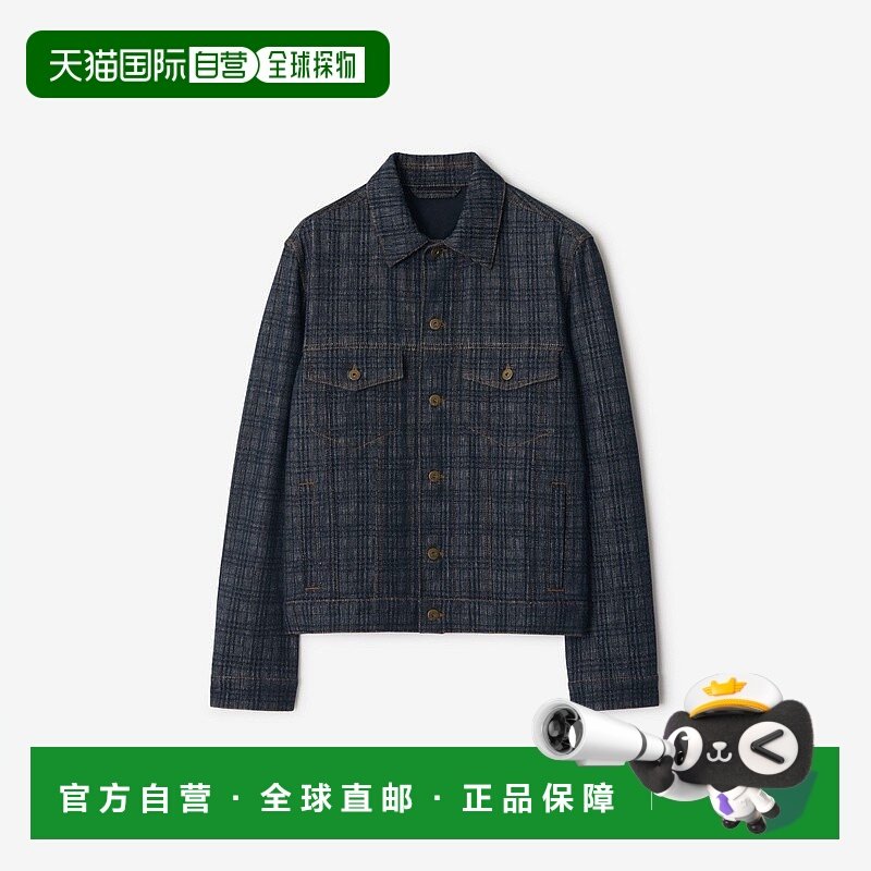 欧洲直邮Burberry博柏利 男士靛蓝色棉格纹牛仔夹克骑士长袖男装