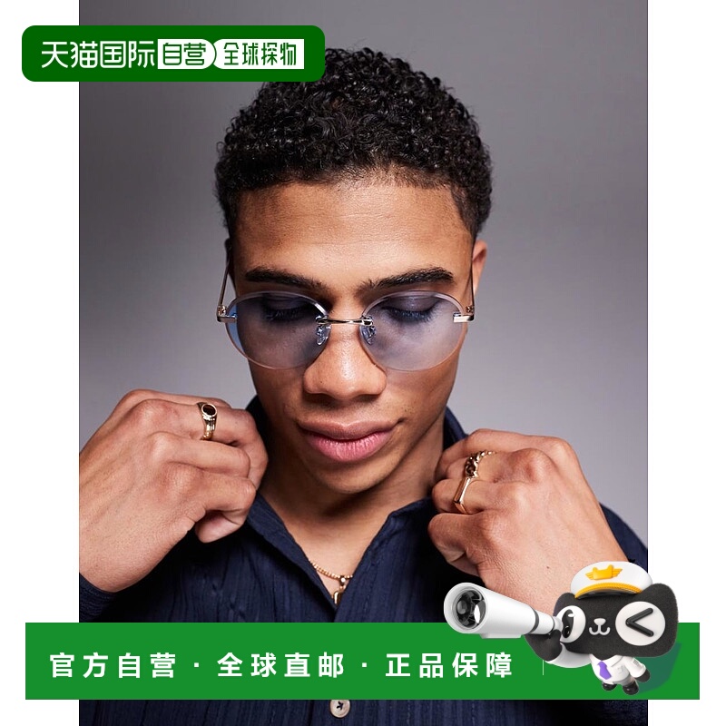 1h可退 香港直邮ASOS 男士 lenses 设计无框蓝色渐变色圆形金属金