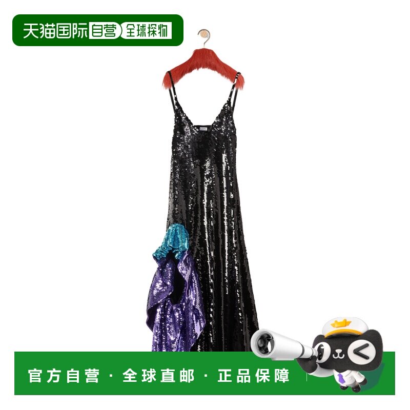 香港直邮LOEWE 女士连衣裙 S540Y15K501100 SS2022 黑色 亮片荷叶