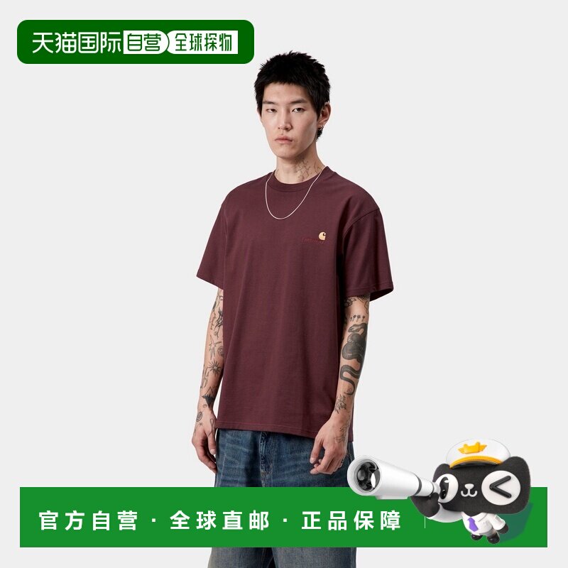 自营欧洲直邮Carhartt WIP American Script男士暗枣红棉宽松短袖