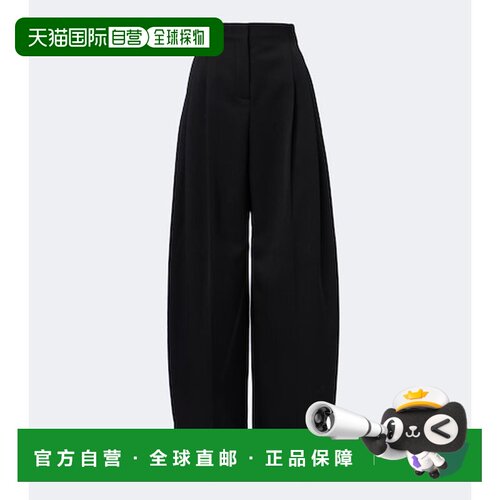 香港直邮Mugler 穆勒 女士 褶裥初剪羊毛阔腿裤 black黑色 舒适时