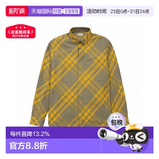 衬 黄米色拼色棉质格纹印花长袖 自营欧洲直邮Burberry 博柏丽 男士