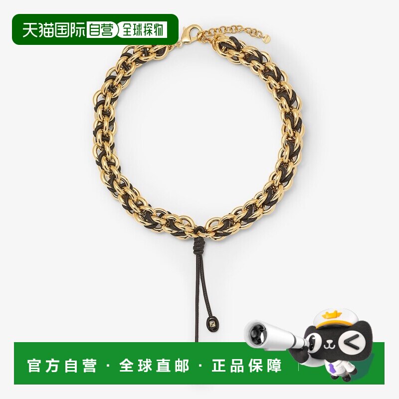 自营欧洲直邮Fendi芬迪 Candy女士黑色金属皮革项链