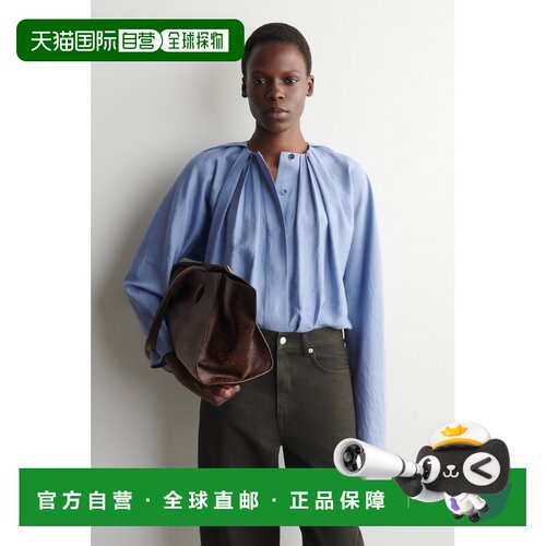 自营欧洲直邮COS 女士蓝色粘胶亚麻褶皱通勤衬衫纤维