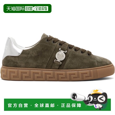 香港直邮versace 范思哲 男士 卡其色 Greca Embellished Suede
