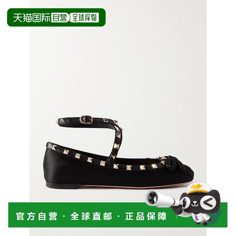 香港直邮valentino 华伦天奴 女士 铆钉皮革边绸缎芭蕾舞鞋 4W2S0