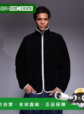 1h可退 香港直邮ASOS 男士 设计宽松漏斗领长拉链抓绒运动衫(黑色