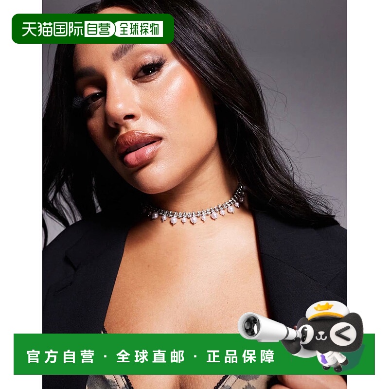 1h可退 香港直邮ASOS 女士 cupchain 水晶人造珍珠设计色调短项链