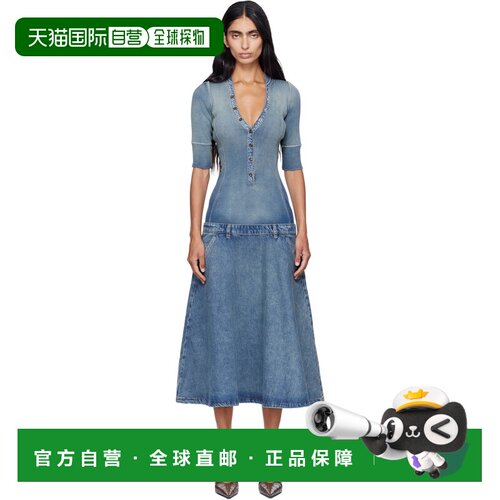 香港直邮Diesel 迪赛 女士 蓝色 Drop-Waist Knit & Denim 连衣裙
