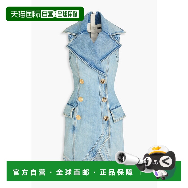 香港直邮Balmain 巴尔曼 女士 裹式牛仔迷你连衣裙 XF1R5400DB53