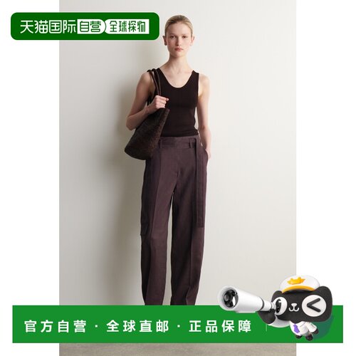 自营欧洲直邮COS 女士红色亚麻腰带裤子阔腿裤亚麻裤西装裤直筒裤